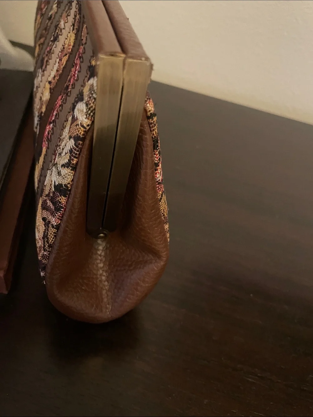 Floral Stripe Brown & Pink Large Clutch